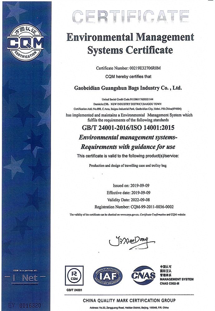 Environmental management certificate image