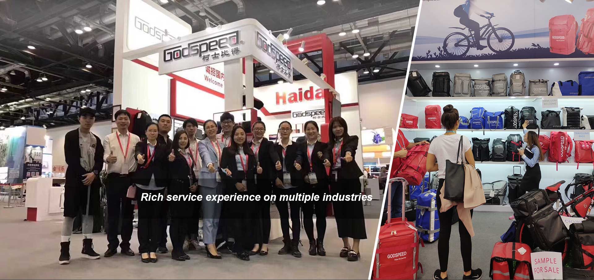Guangshun Bags exhibition booth and product selection scene